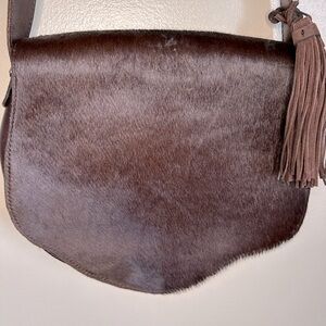 Patricia Nash Luxurious Brown Fur leather  Crossbody Bag with Tassel